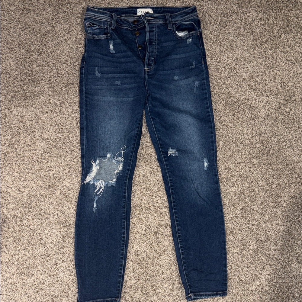 Cello Dark Blue Distressed Skinny Jeans